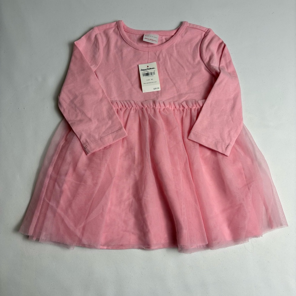 NWT Hanna Andersson Pink Long Sleeve Cotton and Tulle Dress size 80/18-24mo